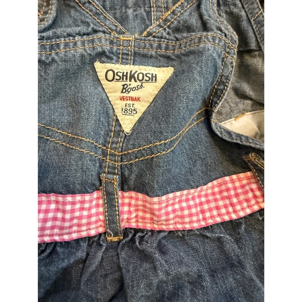 OshKosh Bgosh Girls Denim Ruffle Jumper Dress 24 Months‎ Pink Gingham Bow